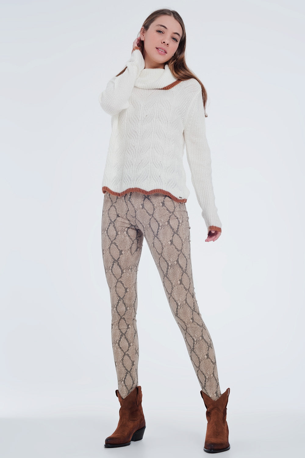 Camel Coloured Pants with Snake Pattern