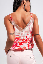 Cami with Lace Trim White and Fuchsia