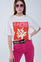 Capri La Dolce Vita White T-Shirt with Graphic Print