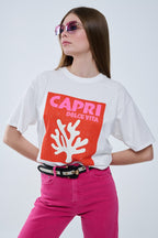 Capri La Dolce Vita White T-Shirt with Graphic Print