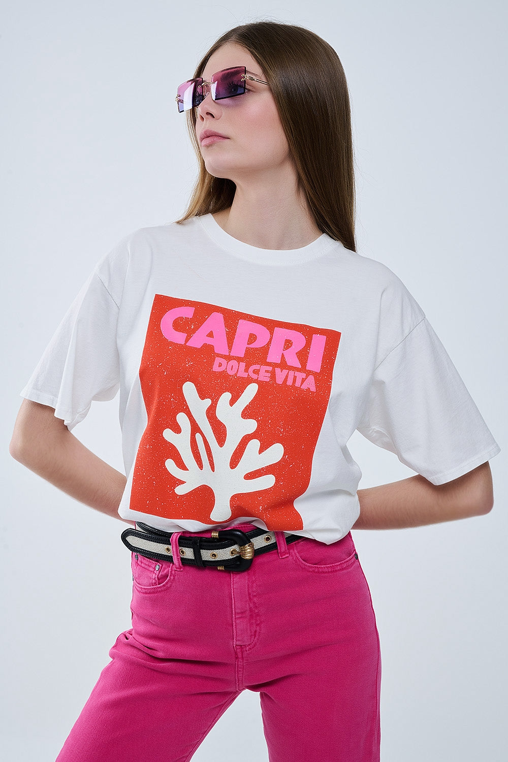 Capri La Dolce Vita White T-Shirt with Graphic Print