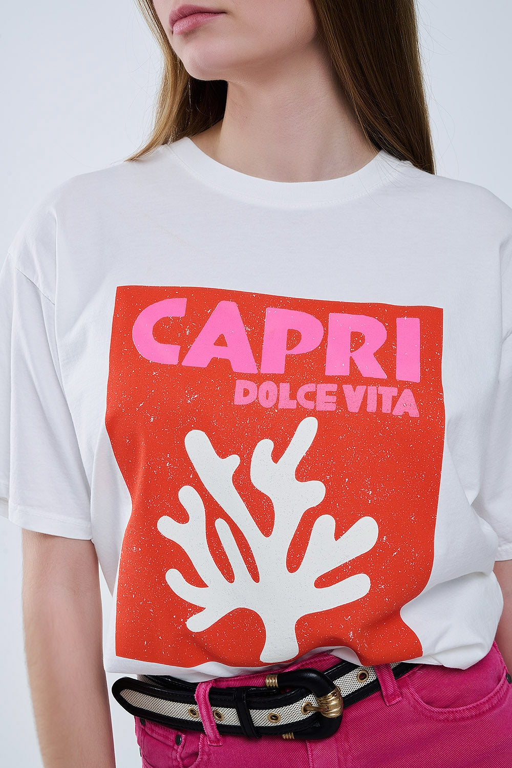Capri La Dolce Vita White T-Shirt with Graphic Print