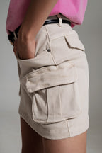 Cargo Mini Skirt in Beige