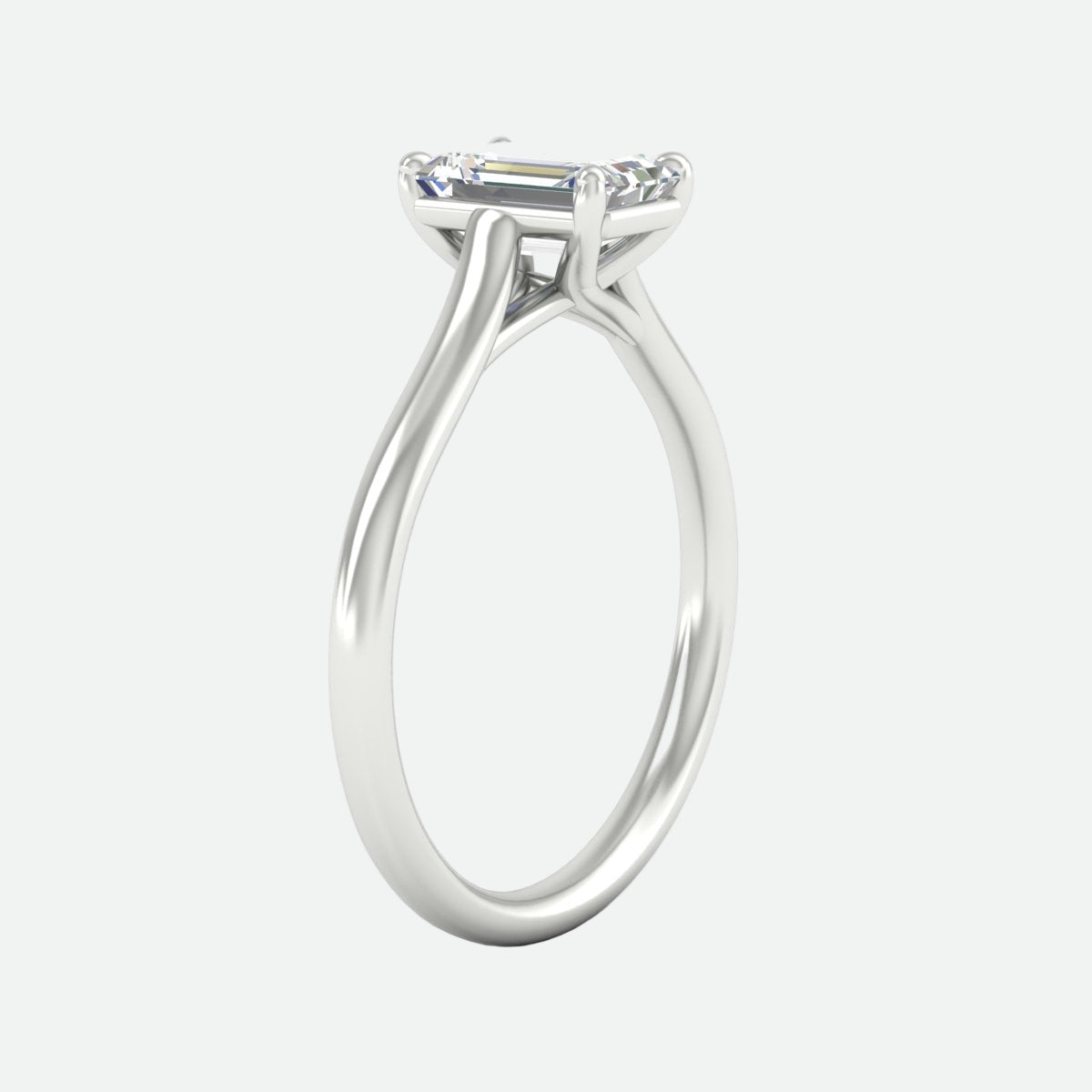 Cathedral Flat Band Emerald Cut Solitaire Engagement Ring