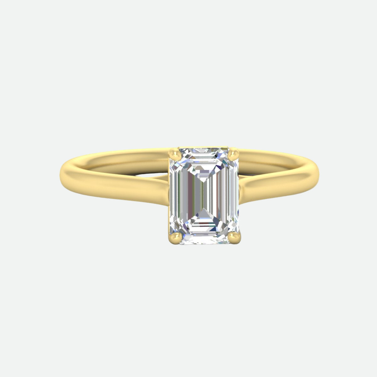 Cathedral Flat Band Emerald Cut Solitaire Engagement Ring