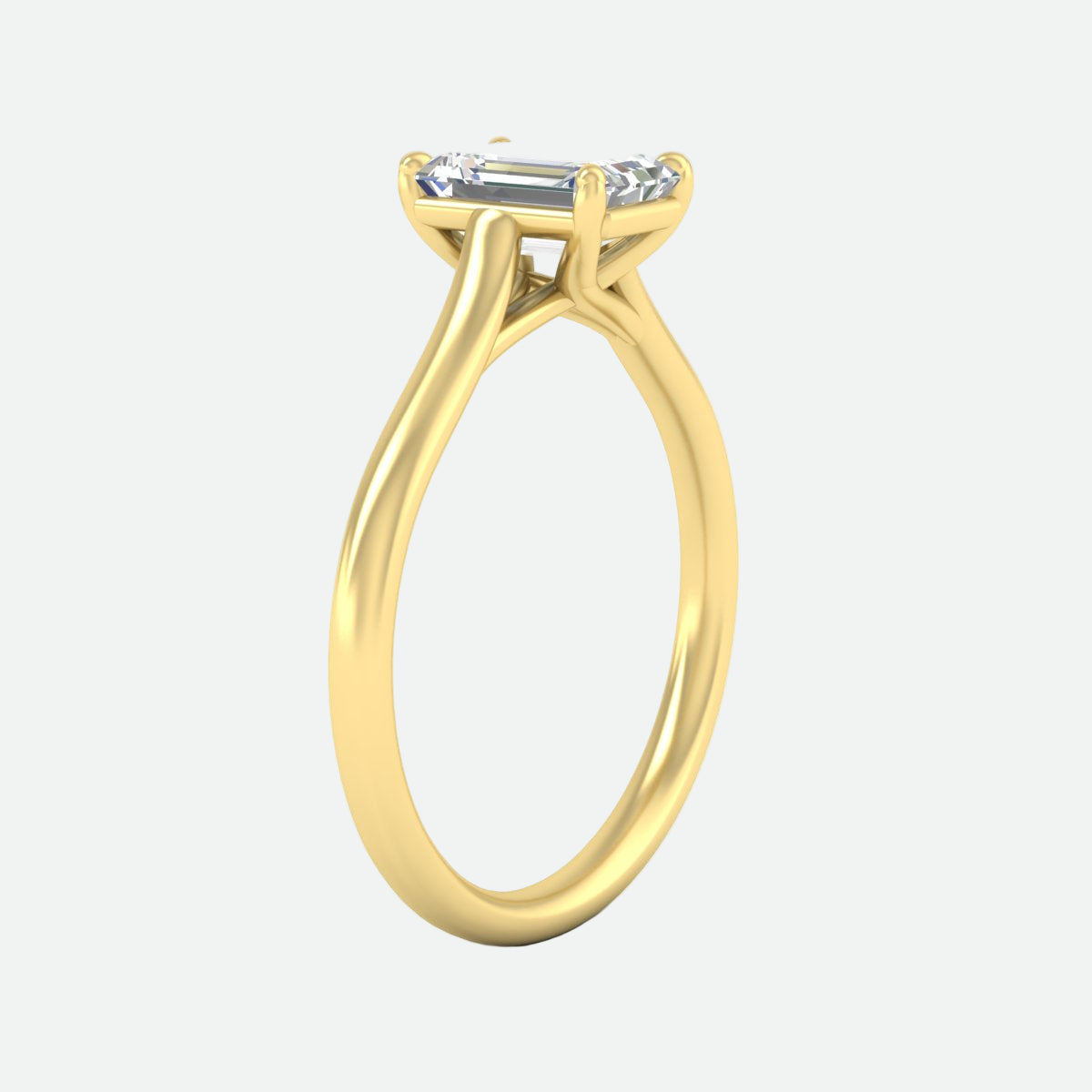 Cathedral Flat Band Emerald Cut Solitaire Engagement Ring