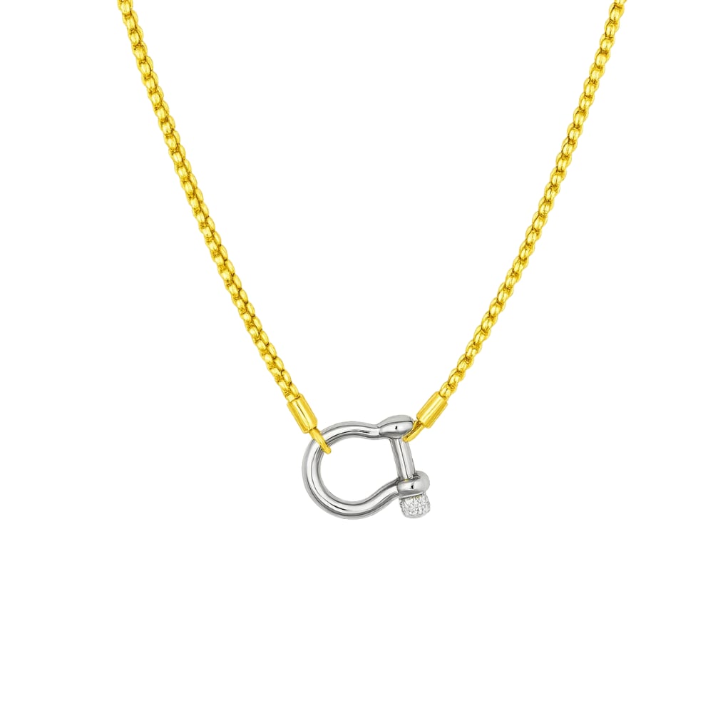 Lucky Lock Carabiner Necklace Two-Tone Mixed Metal Horseshoe Pendant Chain