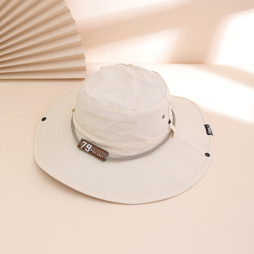 Wide-Brim Leather Patch Fisherman Hat | UV Sun Protection Outdoor Hat