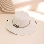 Wide-Brim Leather Patch Fisherman Hat | UV Sun Protection Outdoor Hat