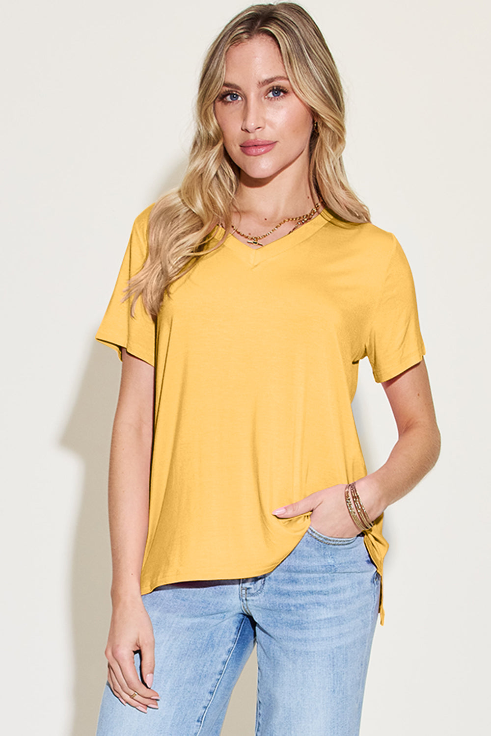 Bamboo V-Neck High-Low T-Shirt