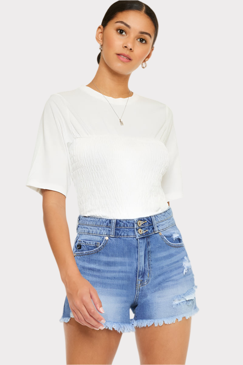 KanCan High Rise Double Button Blue Denim Jean Shorts