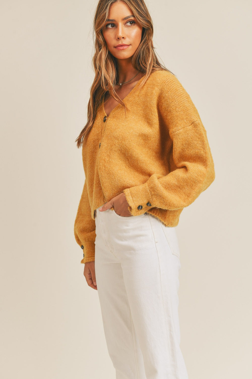 Button Down Sweater Cardigan Mustard