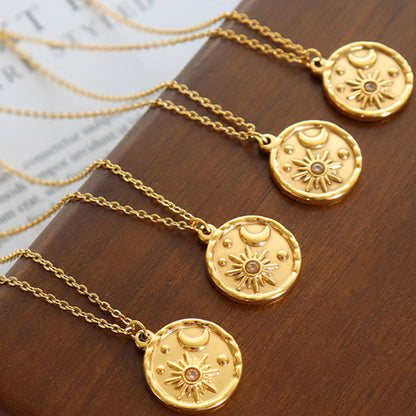 Coin Shape Sun & Moon Necklace