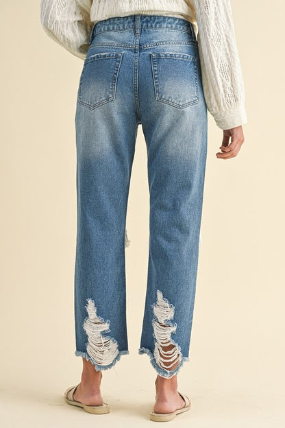 Distressed Raw Hem Cropped Jeans