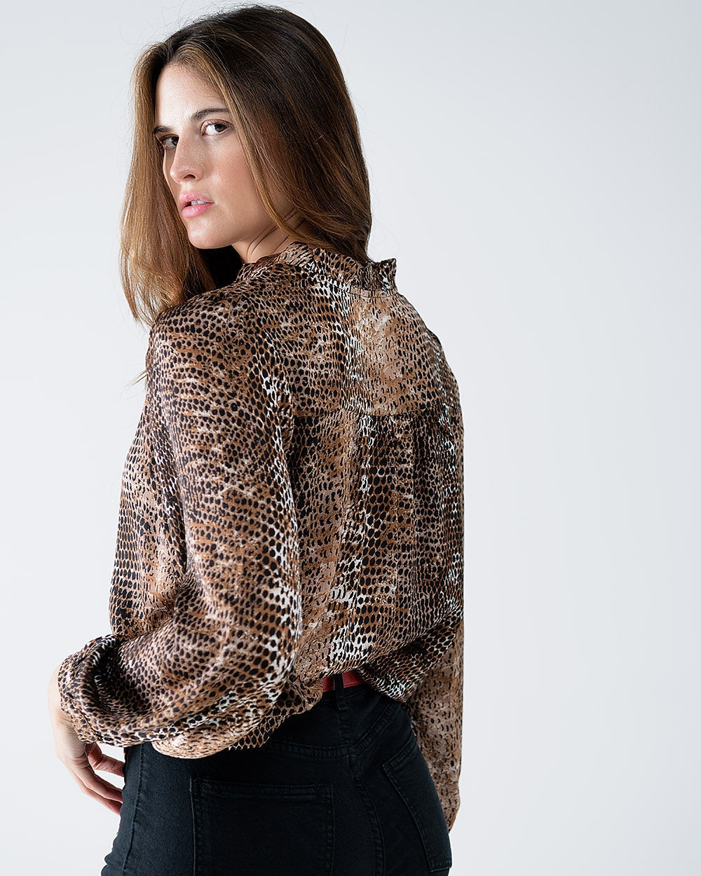 Chiffon Blouse in Brown Leopard Print