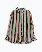 Chiffon Long Sleeve Shirt with Multicolor Stripes Green and Brown