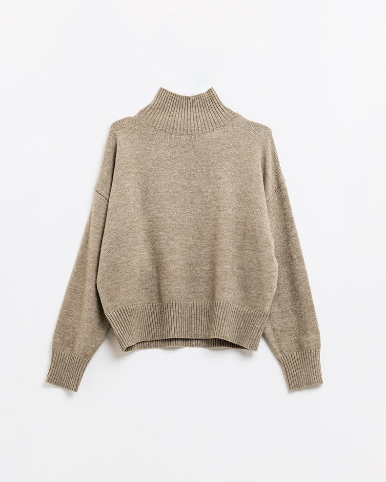 Chunky Knit Sweater in Beige with Turtleneck