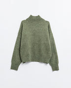 Chunky Knit Sweater in Green with Turtleneck