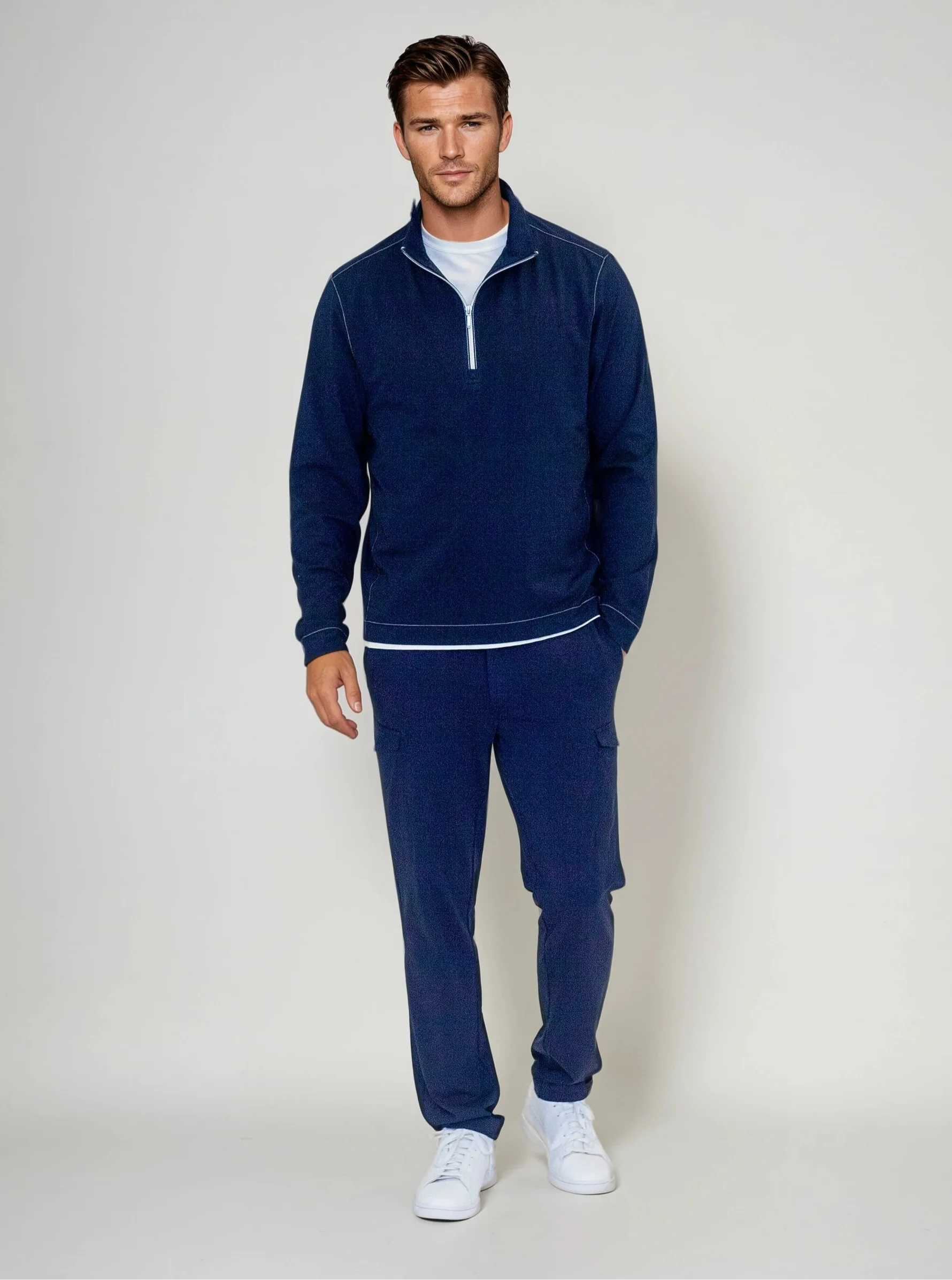 Buki Cinqo Travel Half Zip Navy/White | 2-Pack