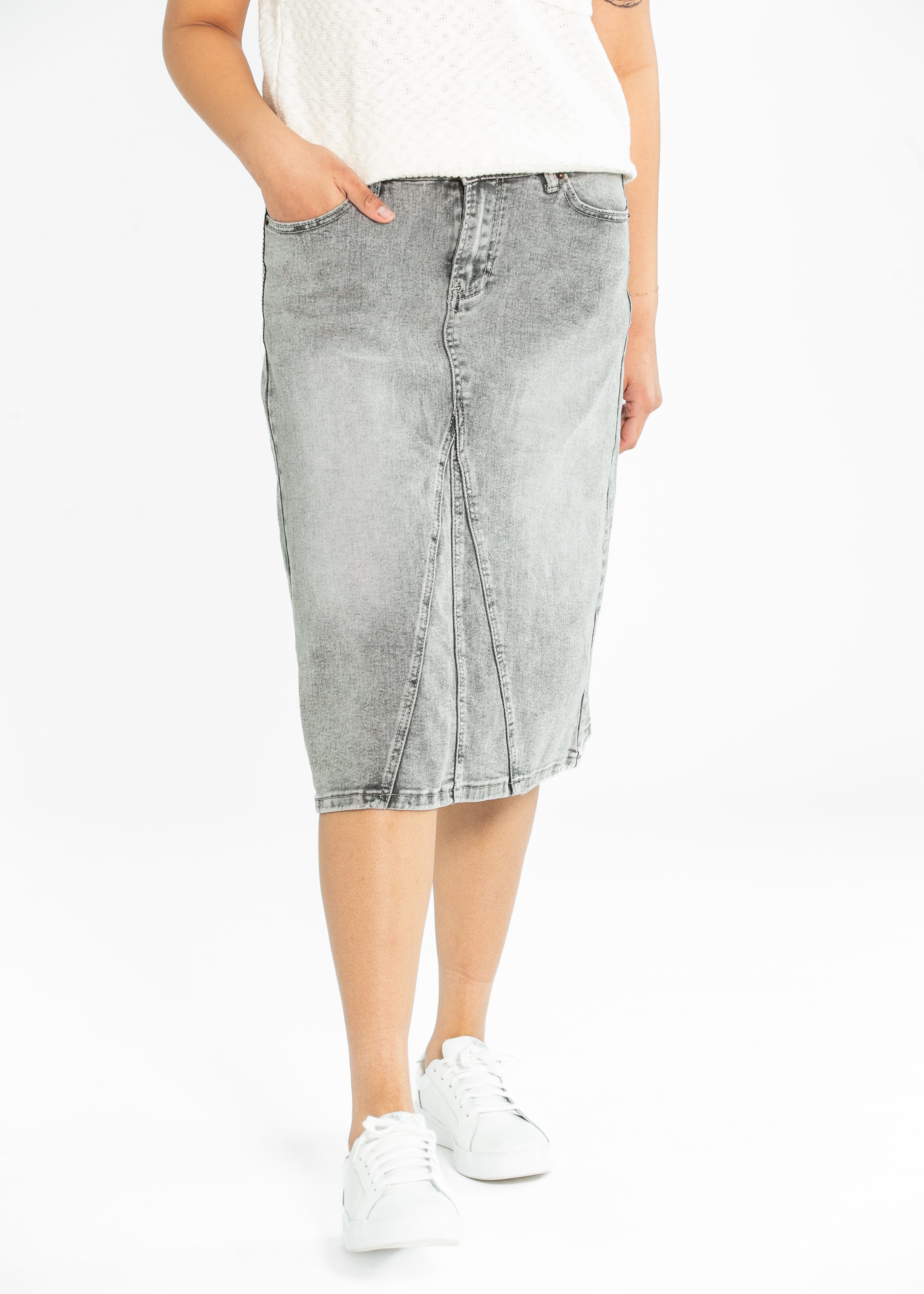 Claire A-Line Denim Midi Skirt
