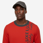 Contrast Hem Luxe Teddy Jacquard Knitted Sweater | Red & Dark Grey