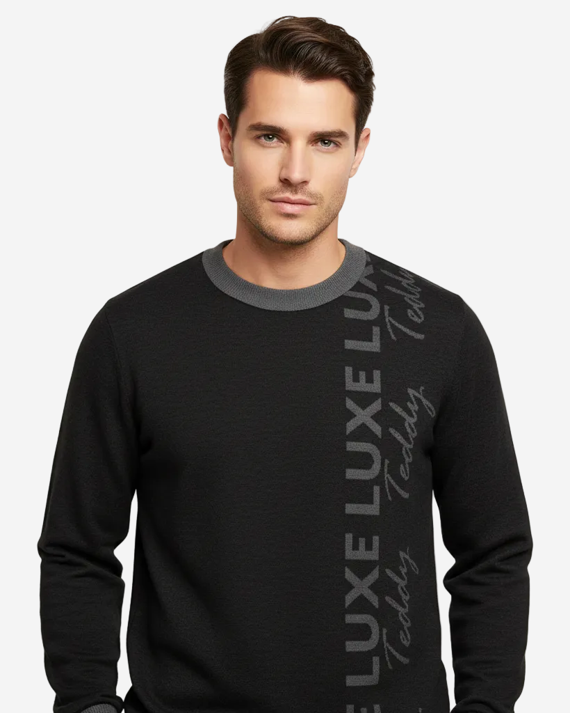 Contrast Hem Luxe Teddy Jacquard Knitted Sweater | Black & Dark Grey