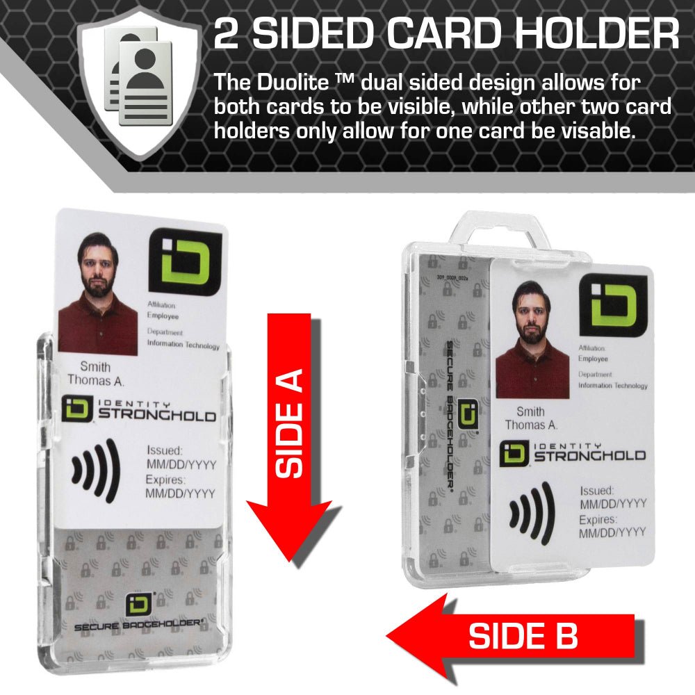 Secure Badge Holder Duolite ® Vertical 2 ID Card Holder Retractable Reel and Lanyard Bundle
