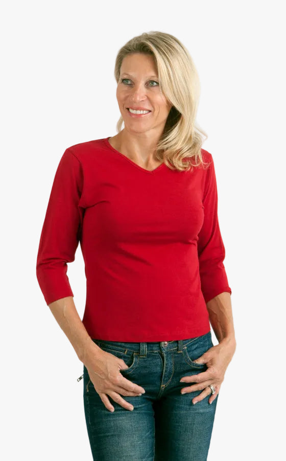 Women's Bamboo Viscose/Cotton V-Necks 3/4 Sleeve T-Shirt