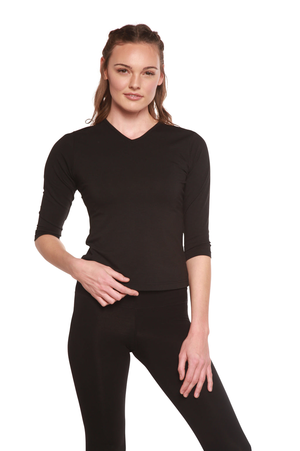 Women's Bamboo Viscose/Cotton V-Necks 3/4 Sleeve T-Shirt