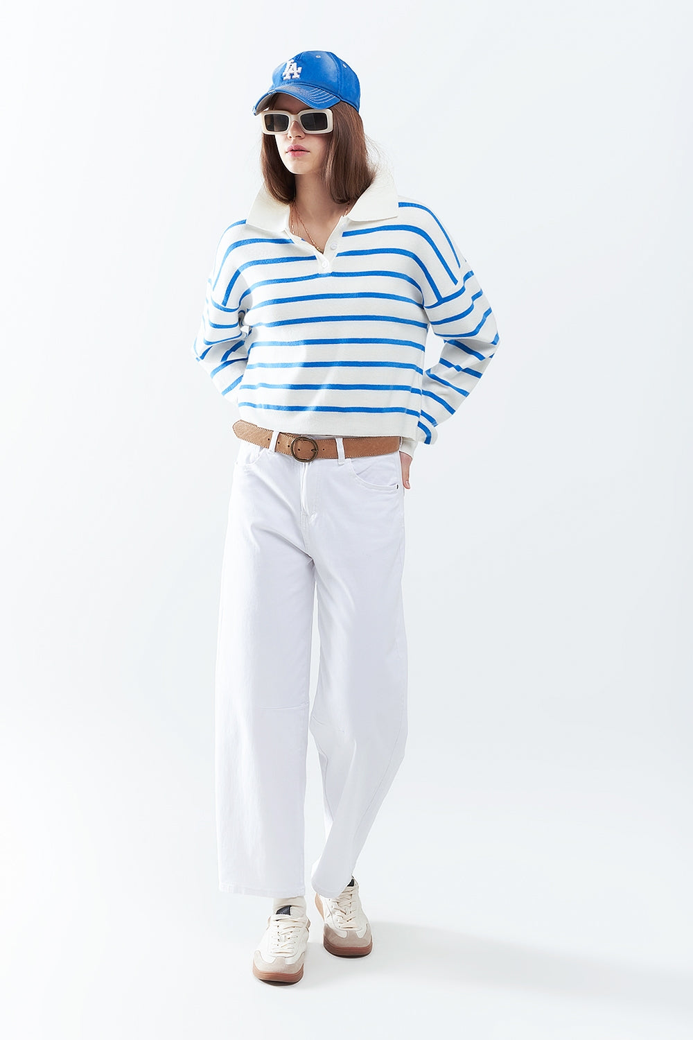 Comfortable Stretch Jeans with Barrel Leg in White