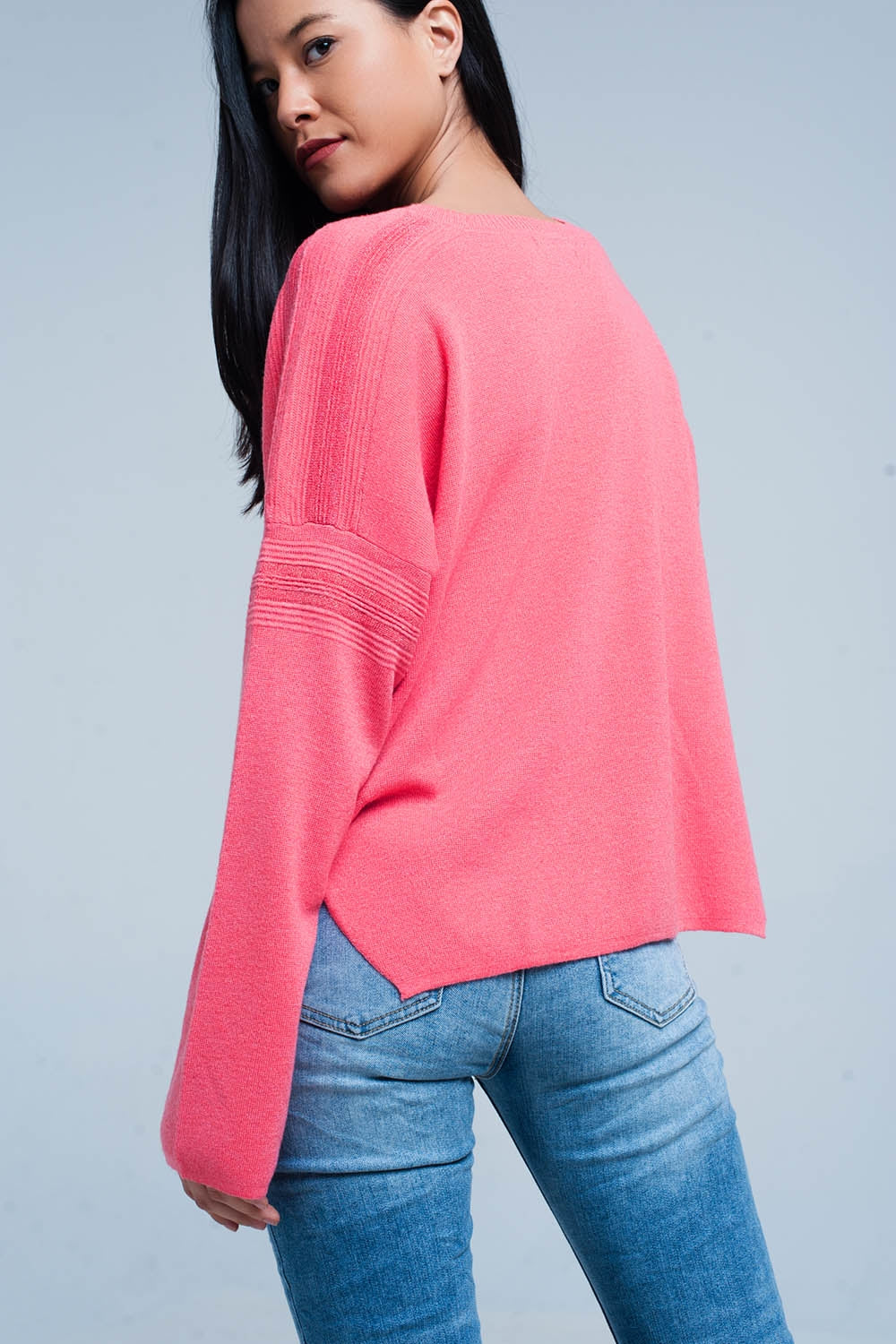 Coral Fine Knitted Sweater with Glitter Details