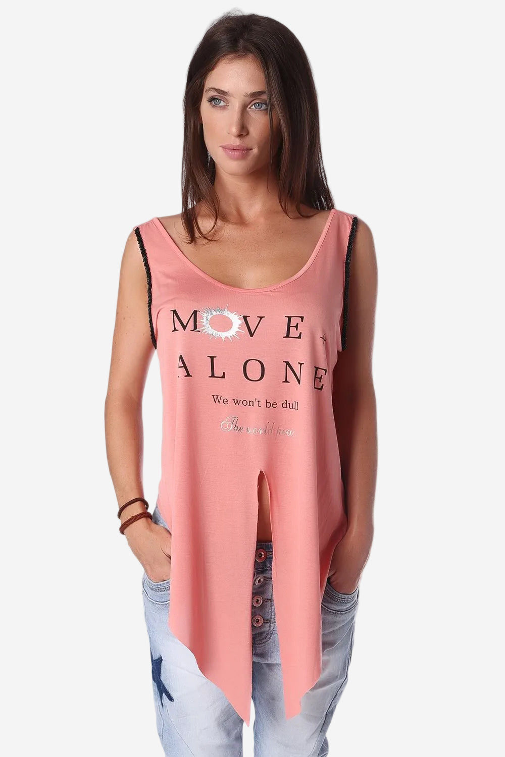 Coral Logo Tank Top with Center Split