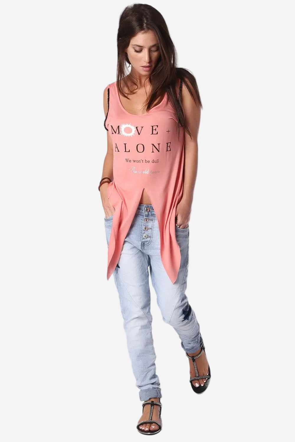 Coral Logo Tank Top with Center Split