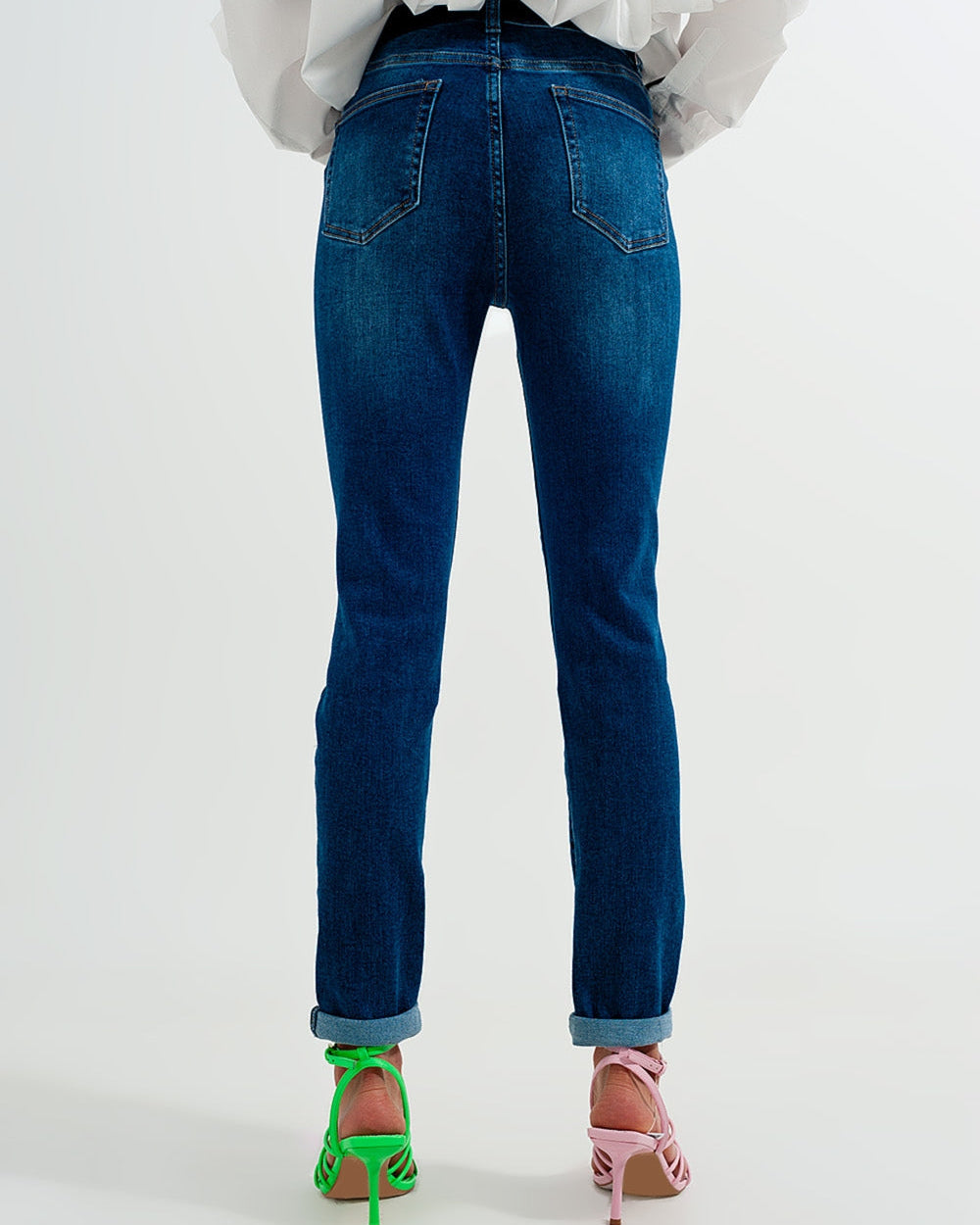 Cotton Blend Skinny Jeans in Dark Blue