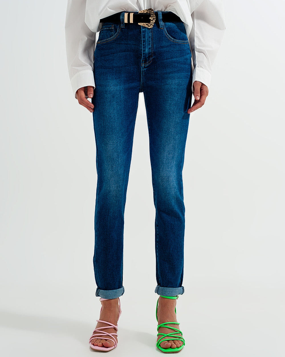 Cotton Blend Skinny Jeans in Dark Blue