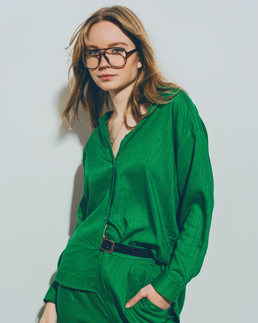 Cotton Loose Fit Shirt in Green
