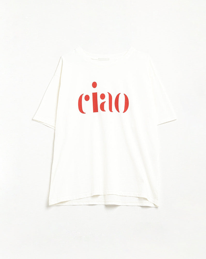 Cotton T-Shirt with Ciao Logo in Red