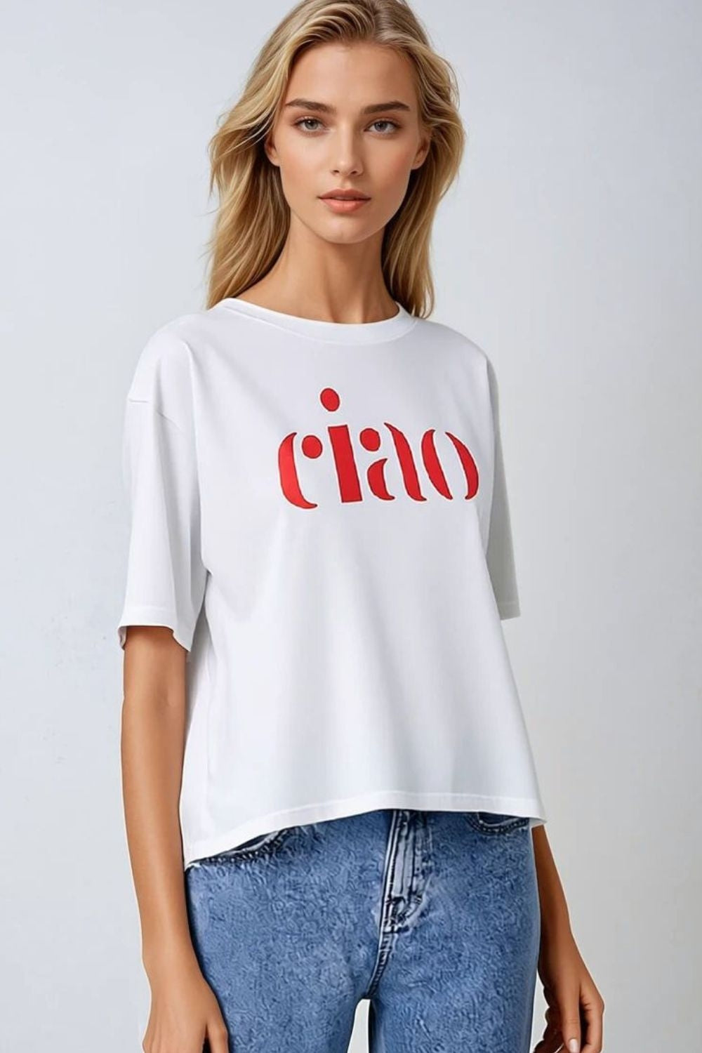 Cotton T-Shirt with Ciao Logo in Red