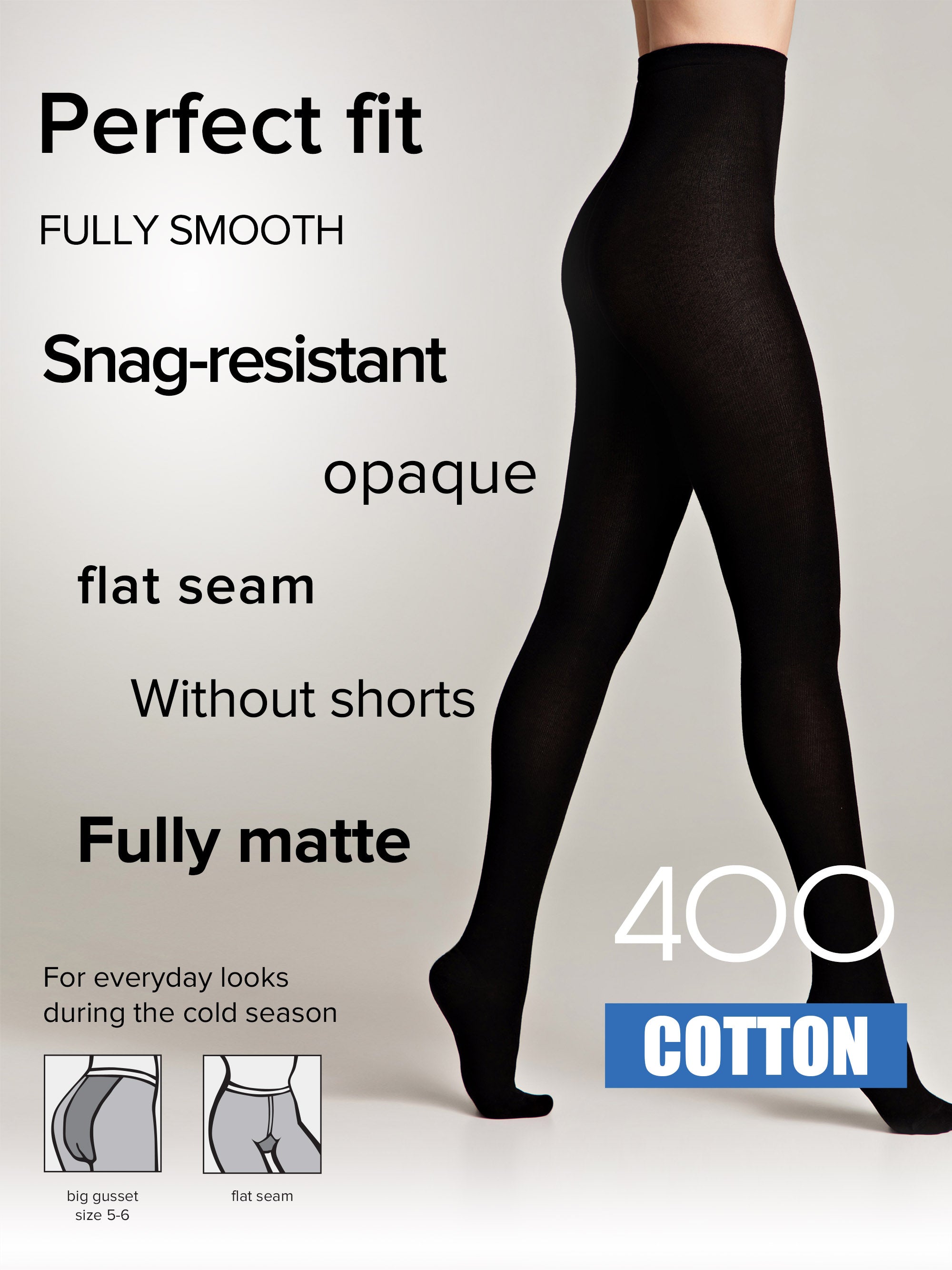 Conte Cotton Tights 400 Den | Warm Opaque | Nero