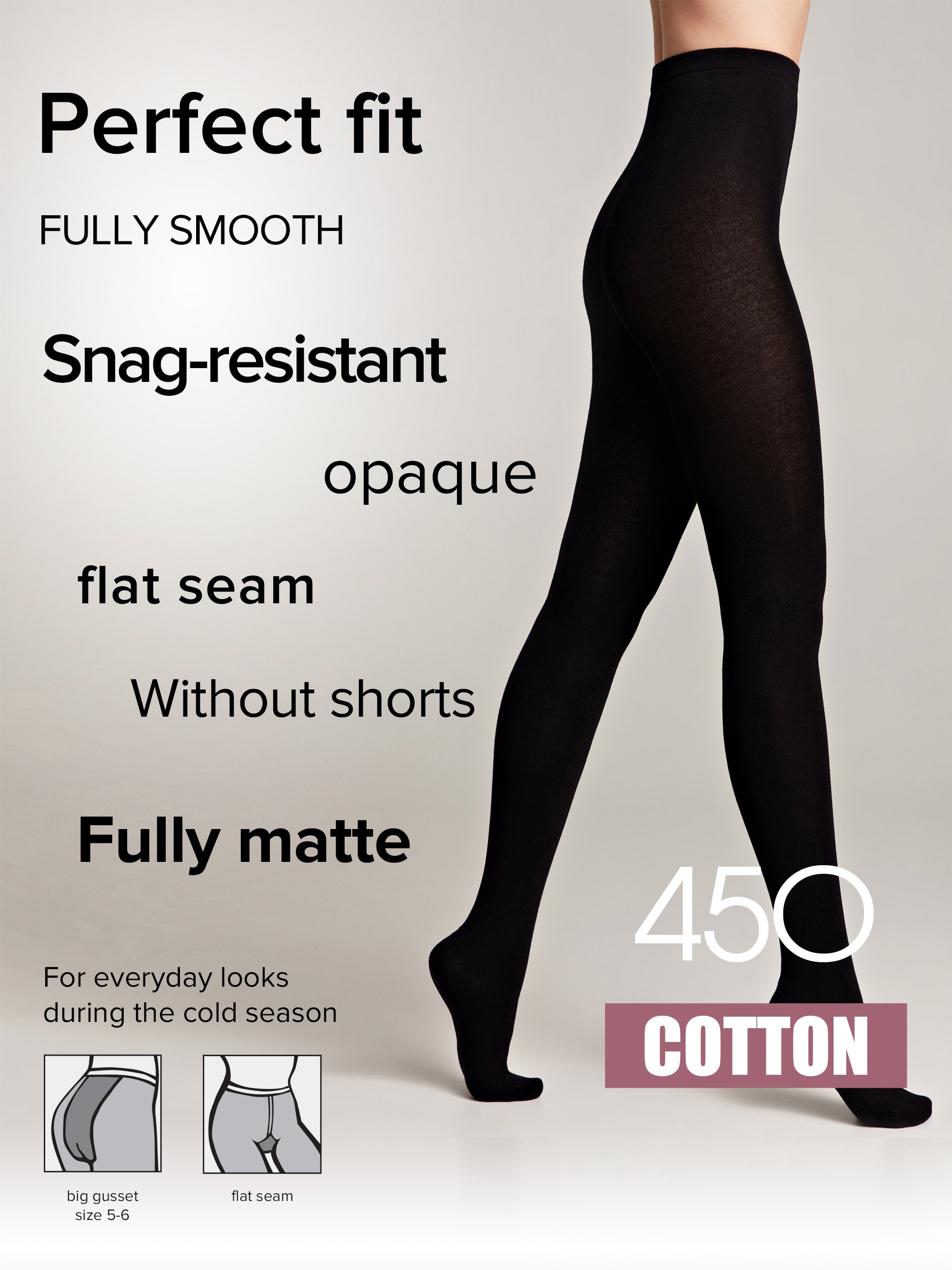 Conte Cotton Tights 450 Den | Warm Opaque | Nero