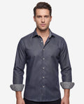Long Sleeve Shirt with Contract Trimming and Dual Cuffs | Contemporary Fit