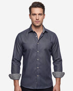 Long Sleeve Shirt with Contract Trimming and Dual Cuffs | Contemporary Fit