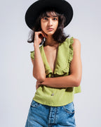 Crop Top with Bib Collar in Green