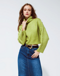 Cropped Chunky Knit Sweater with Turtle Neck in Green