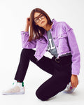 Cropped Denim Trucker Jacket in Purple