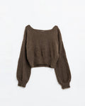 Cropped Fluffy Sweater in Brown Fitted at the Waist