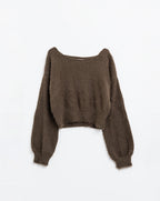 Cropped Fluffy Sweater in Brown Fitted at the Waist