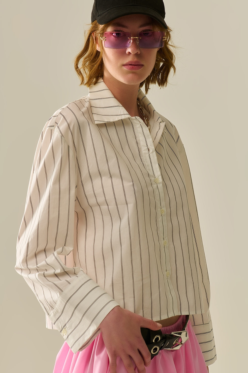 Cropped White Striped Poplin Shirt