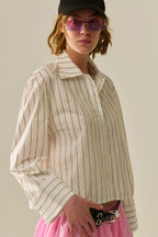Cropped White Striped Poplin Shirt