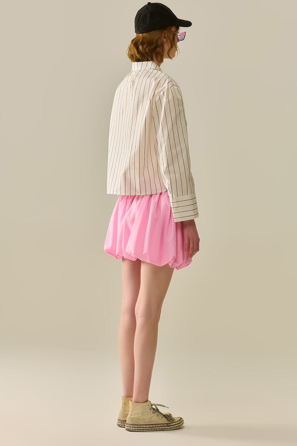 Cropped White Striped Poplin Shirt